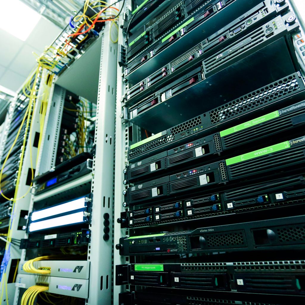 Network server rack with switches and patch cabling